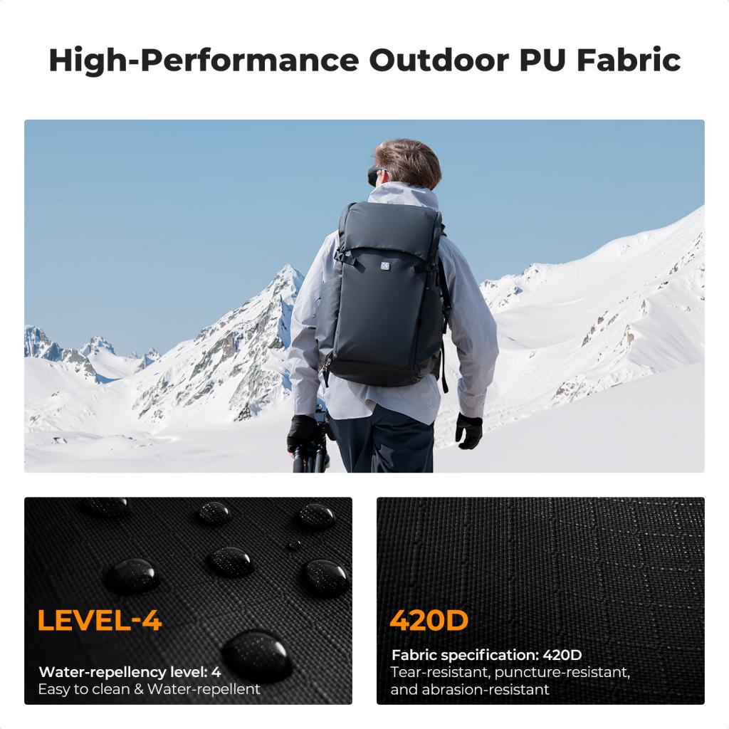 K&F Concept 30L voděodolný batoh na fotoaparát s nastavitelnou vložkou a místem pro 15" laptop Star Wander 01 černá