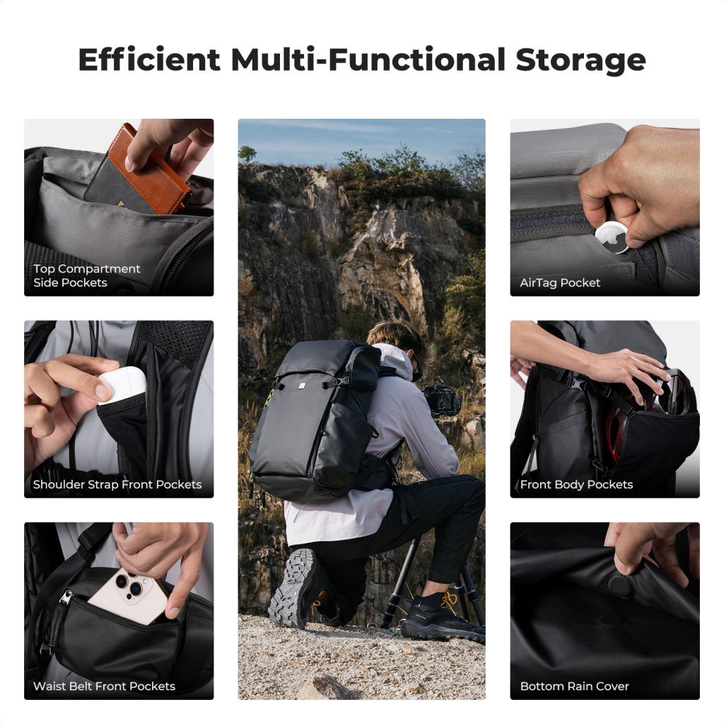 K&F Concept 30L voděodolný batoh na fotoaparát s nastavitelnou vložkou a místem pro 15" laptop Star Wander 01 černá