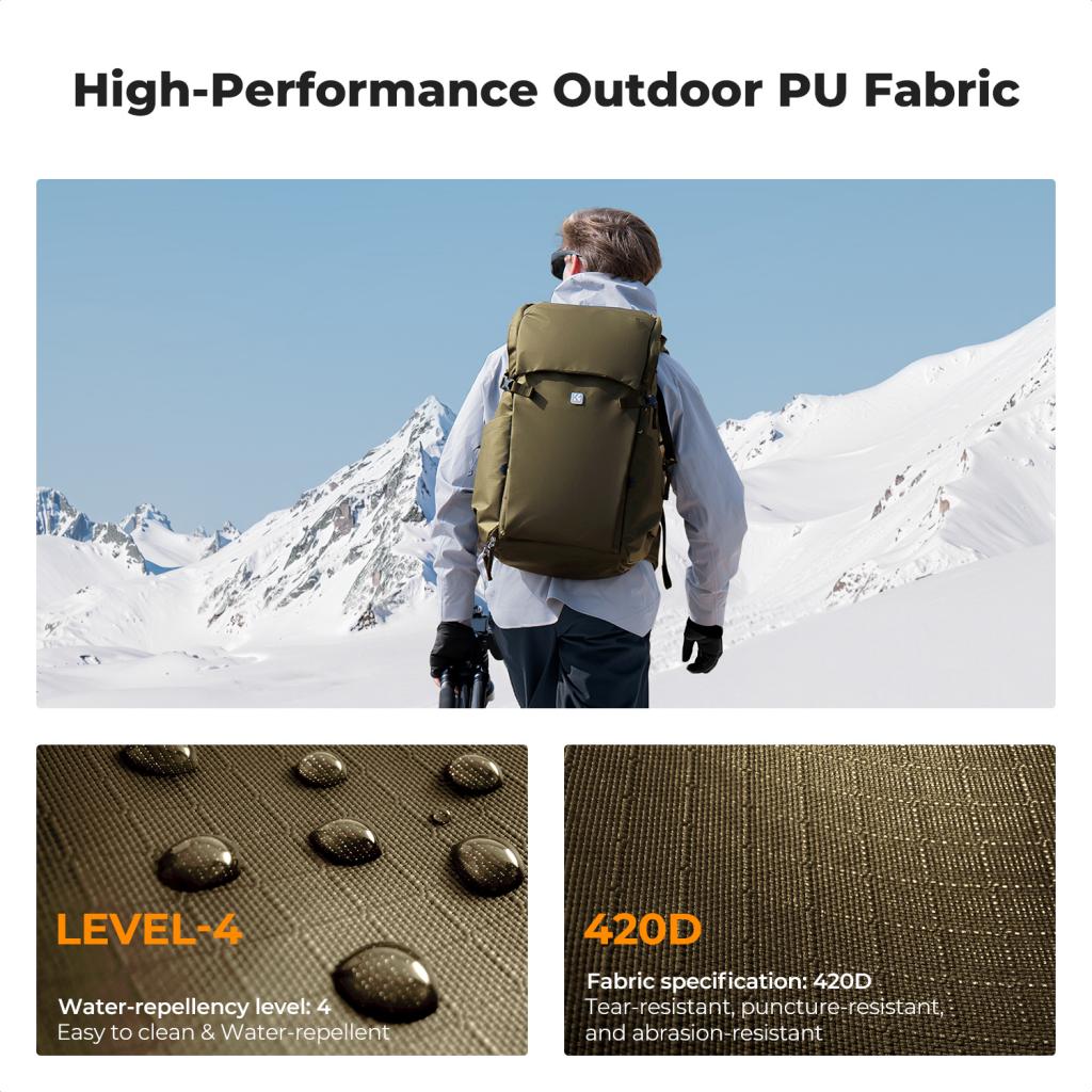 K&F Concept 30L voděodolný batoh na fotoaparát s nastavitelnou vložkou a místem pro 15" laptop Star Wander 01 hnědá