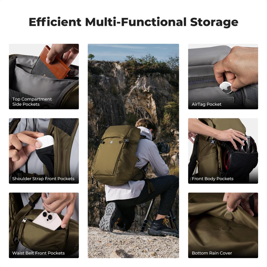 K&F Concept 30L voděodolný batoh na fotoaparát s nastavitelnou vložkou a místem pro 15" laptop Star Wander 01 hnědá