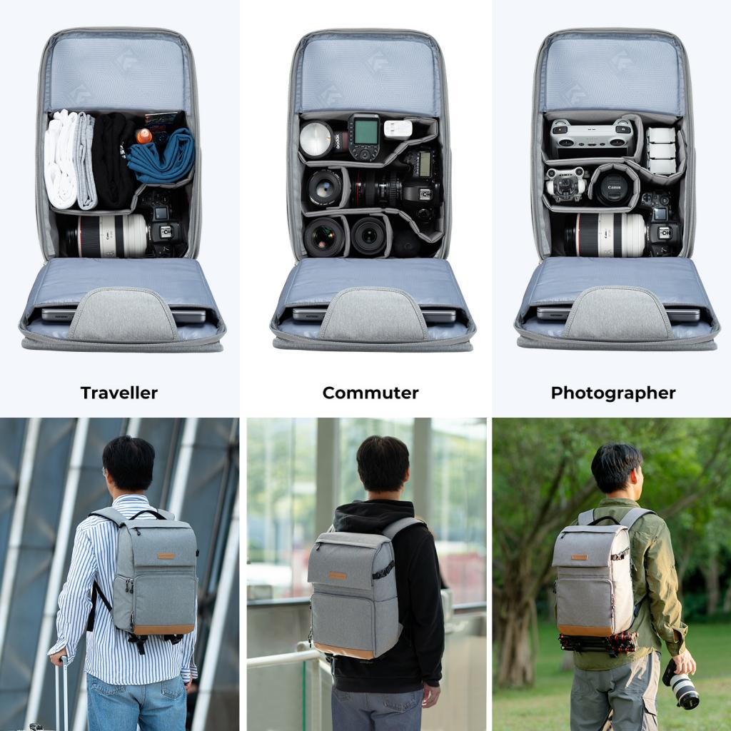 K&F Concept elegantní foto batoh 22L Nature Wander 11 šedá