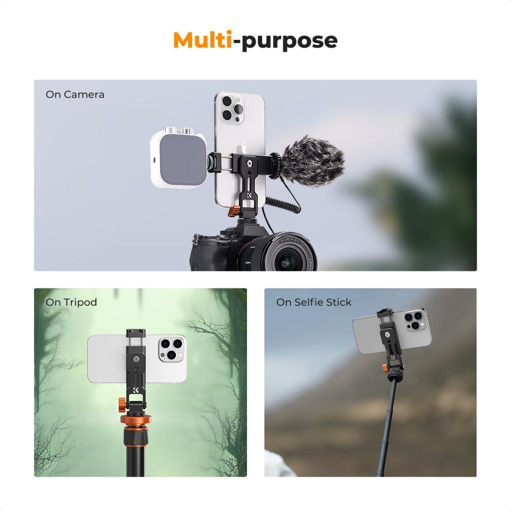 K&F Concept celokovový držák na mobilní telefon nejen pro stativ