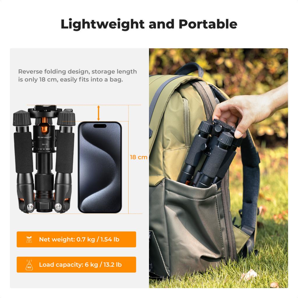 K&F Concept malý plnohodnotný stativ S225A1+BH-25