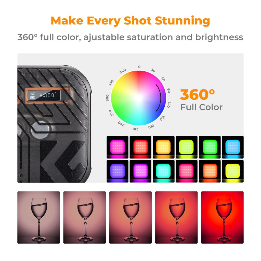 K&F Concept přídavné světlo RGB LED 2500K-9900K černé