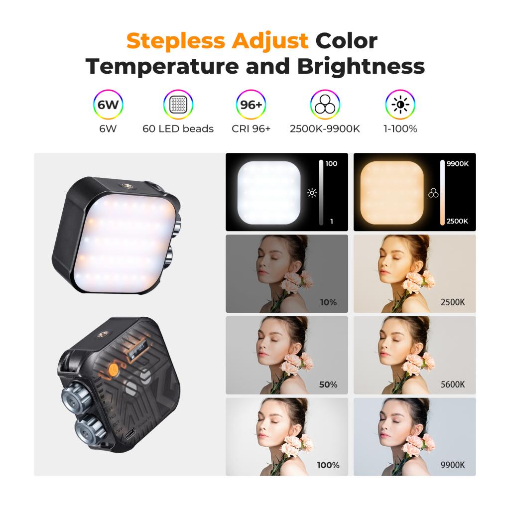 K&F Concept přídavné světlo RGB LED 2500K-9900K černé