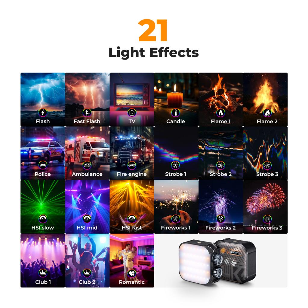 K&F Concept přídavné světlo RGB LED 2500K-9900K černé