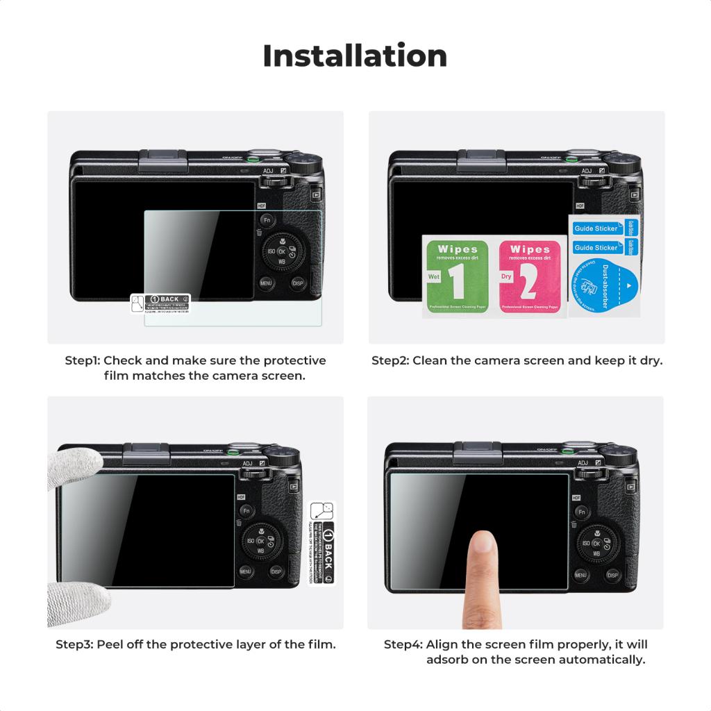 K&F Concept ochranné sklo displeje pro fotoaparáty Ricoh GRIII, 3 kusy v setu s dalším příslušenstvím