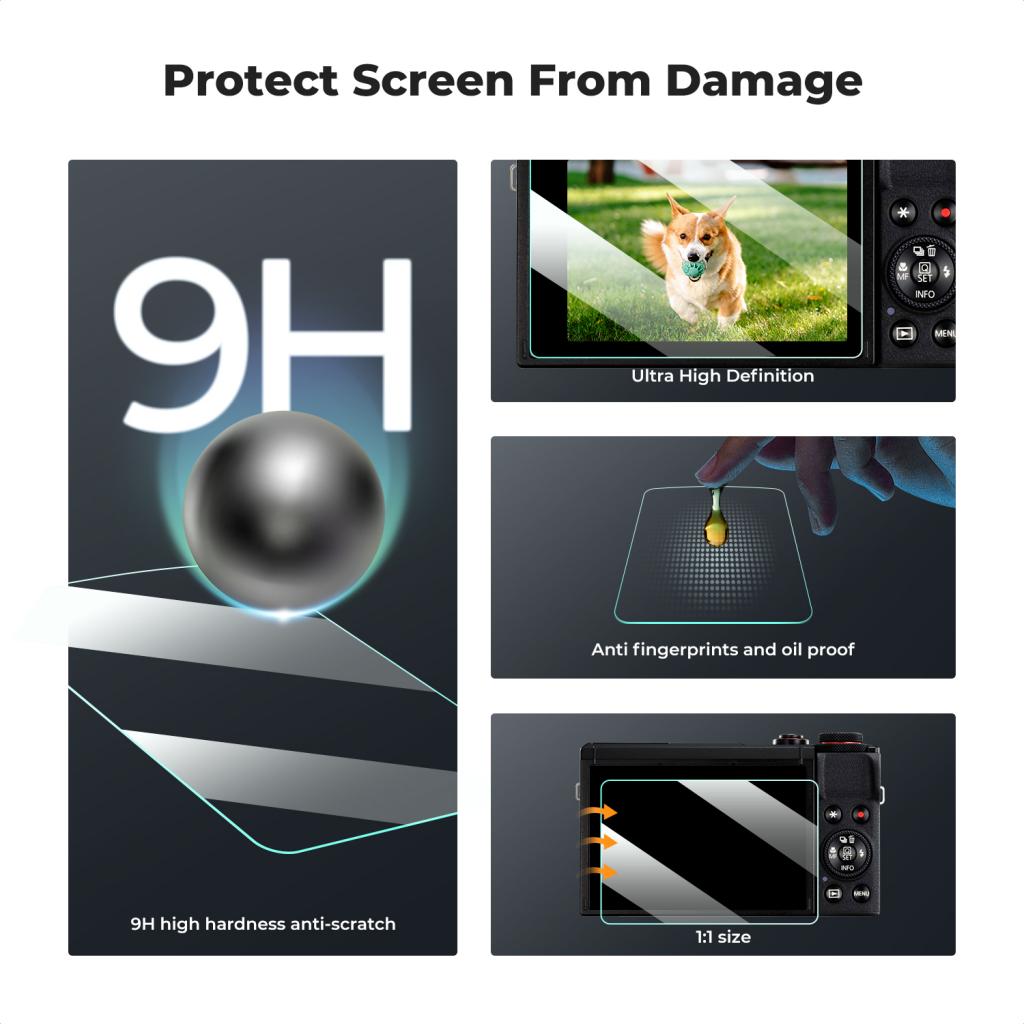 K&F Concept ochranné sklo displeje pro fotoaparáty Canon G9X II, G9X, G7X III, G7X II, G7X, G5X II, G, 3 kusy v setu s dalším příslušenstvím
