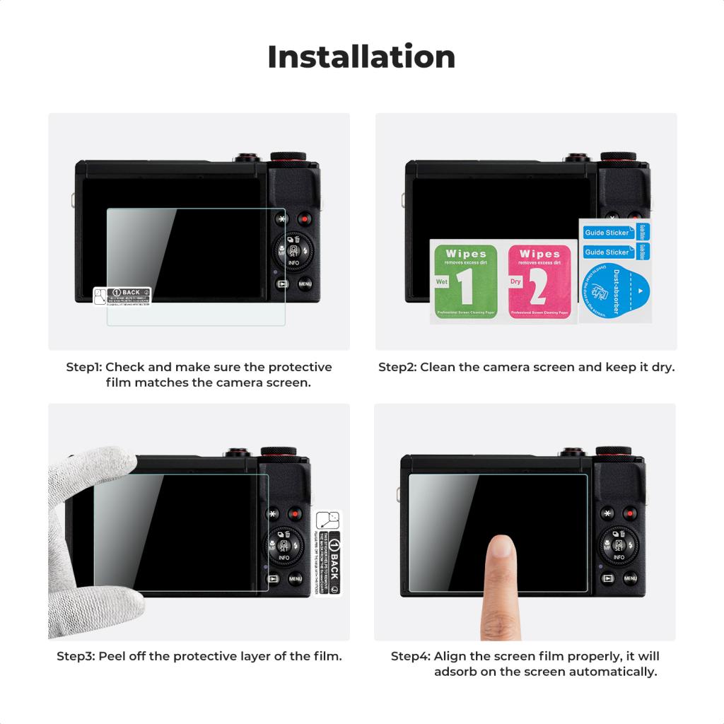 K&F Concept ochranné sklo displeje pro fotoaparáty Canon G9X II, G9X, G7X III, G7X II, G7X, G5X II, G, 3 kusy v setu s dalším příslušenstvím