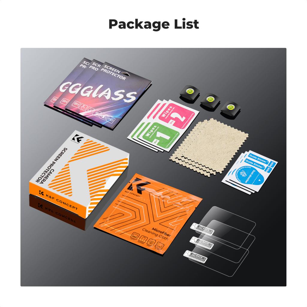 K&F Concept ochranné sklo displeje pro fotoaparáty Canon EOS 1200D, 1300D, 2000D, 3 kusy v setu s dalším příslušenstvím