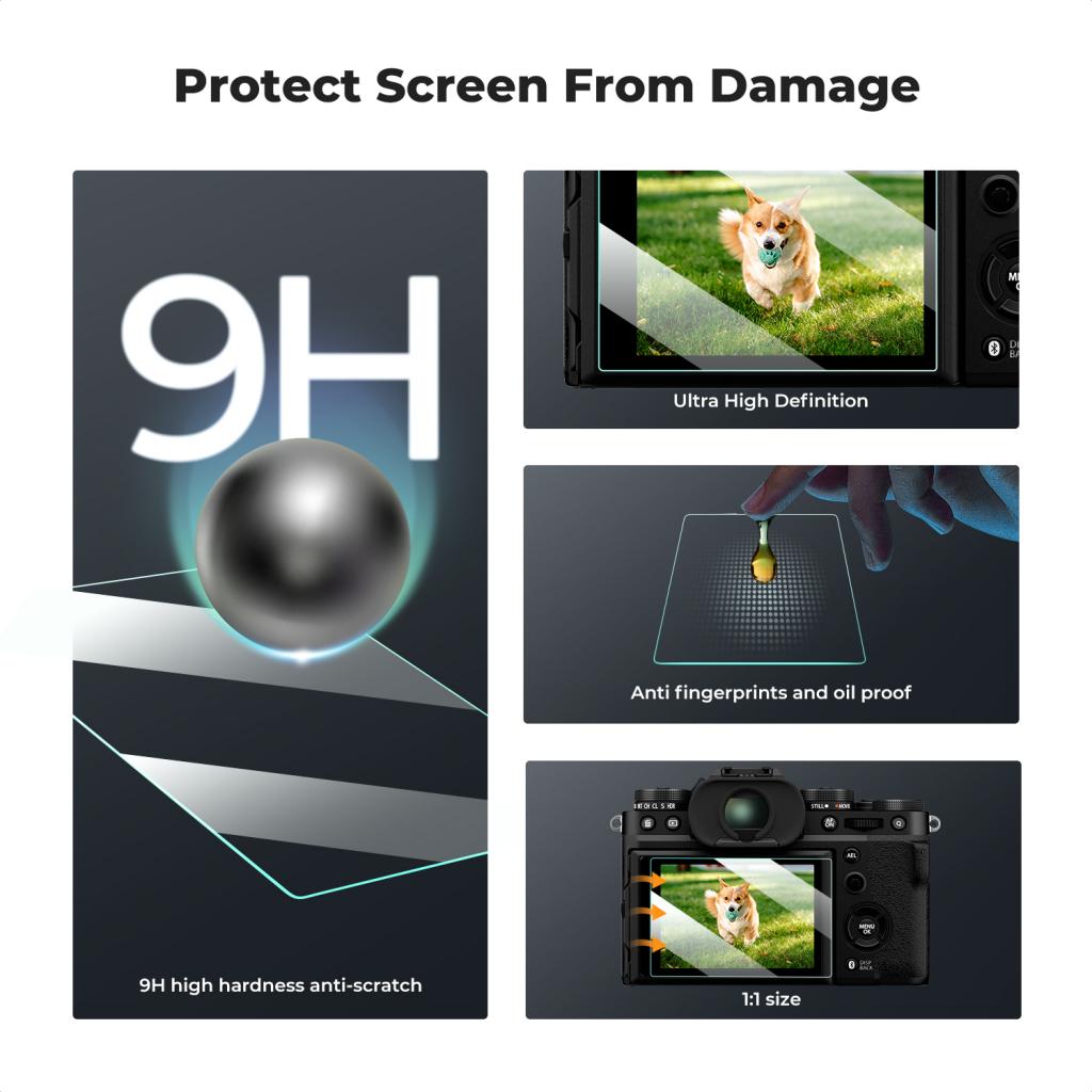 K&F Concept ochranné sklo displeje pro fotoaparáty Fujifilm X-T5, 3 kusy v setu s dalším příslušenstvím
