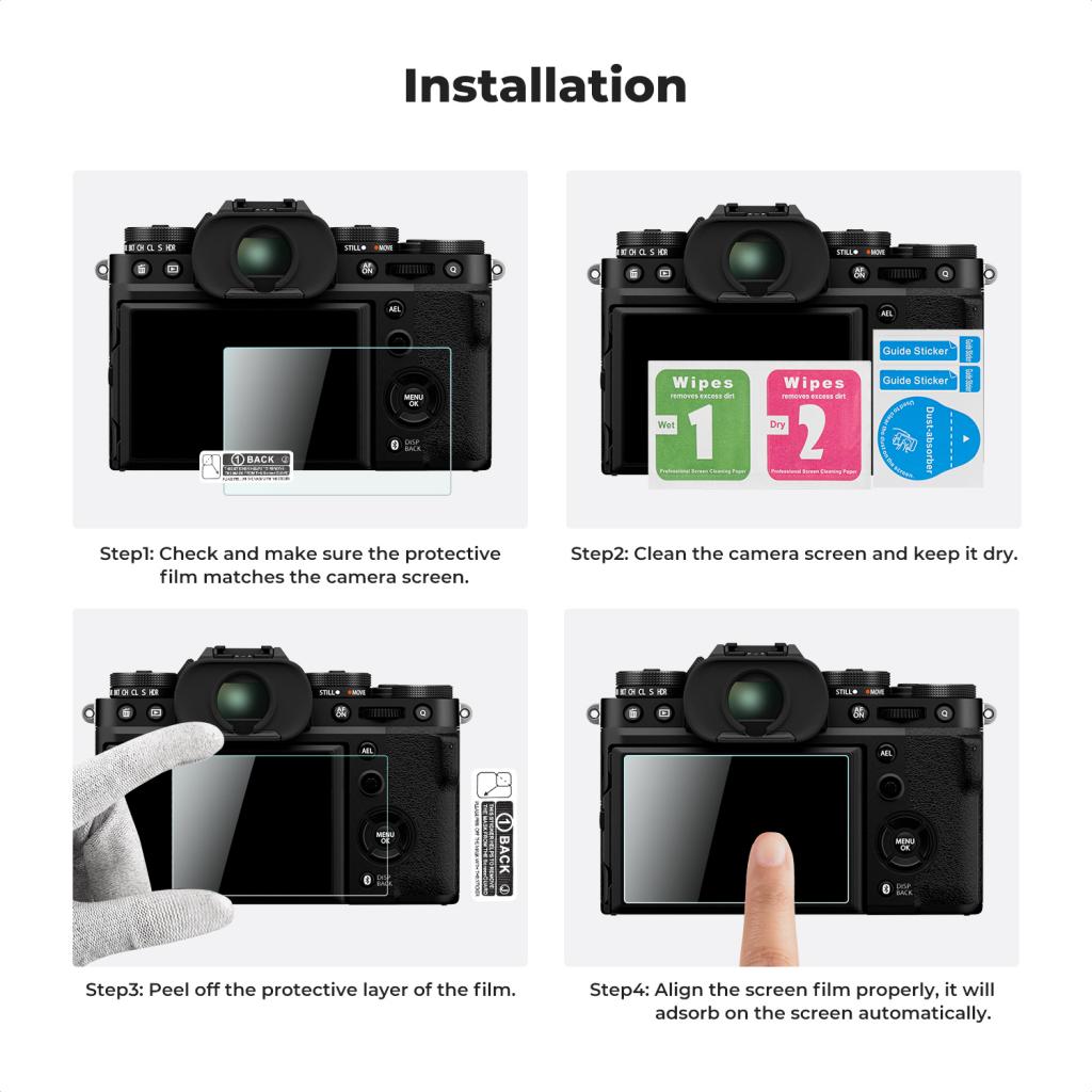 K&F Concept ochranné sklo displeje pro fotoaparáty Fujifilm X-T5, 3 kusy v setu s dalším příslušenstvím