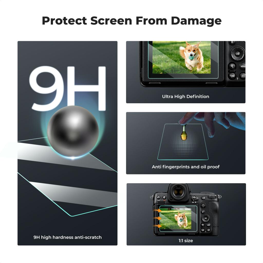 K&F Concept ochranné sklo displeje pro fotoaparáty Nikon Z9, Z8, 3 kusy v setu s dalším příslušenstvím