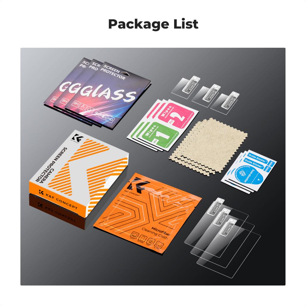 K&F Concept ochranné sklo displeje pro fotoaparáty Nikon Z9, Z8, 3 kusy v setu s dalším příslušenstvím