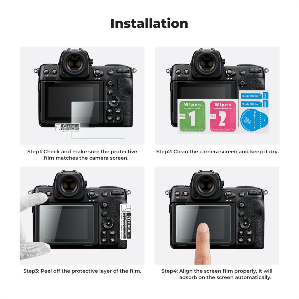 K&F Concept ochranné sklo displeje pro fotoaparáty Nikon Z9, Z8, 3 kusy v setu s dalším příslušenstvím