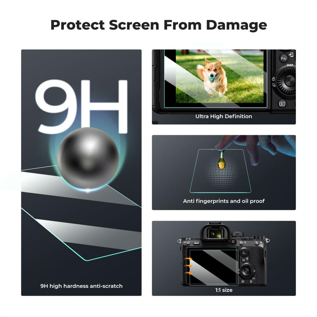 K&F Concept ochranné sklo displeje pro fotoaparáty řady Sony A9, A7III, A7R II/RX10, 3 kusy v setu s dalším příslušenstvím