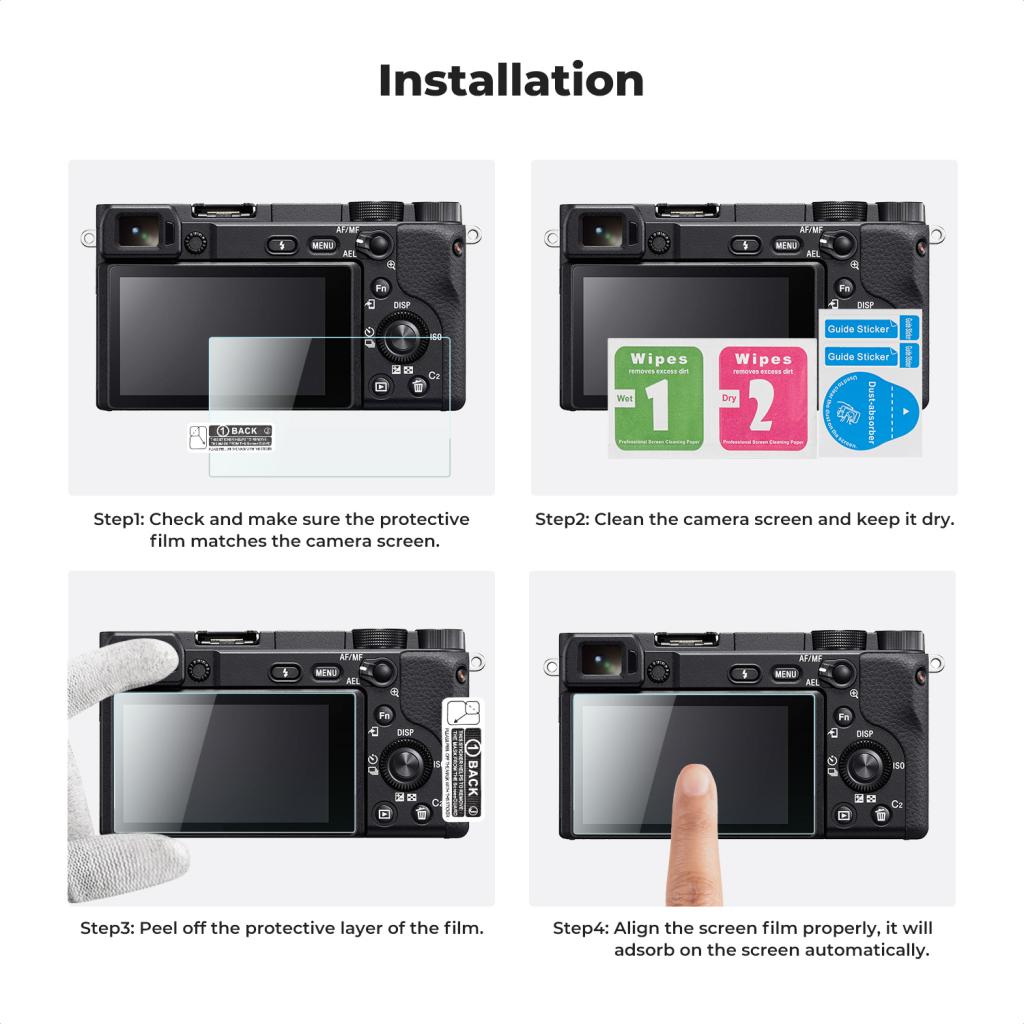 K&F Concept ochranné sklo displeje pro fotoaparáty řady Sony NEX 7/A6000, 3 kusy v setu s dalším příslušenstvím