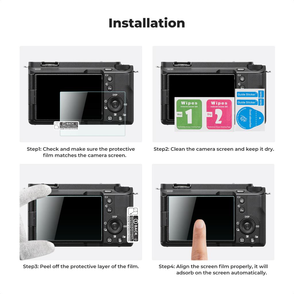 K&F Concept ochranné sklo displeje pro fotoaparáty Sony ZV-E1, A7 IV, A6700, A7CII, 3 kusy v setu s dalším příslušenstvím