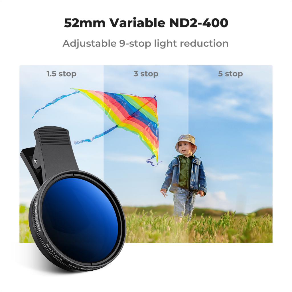 K&F Concept Proměnlivý ND filtr s klipem pro mobilní telefony