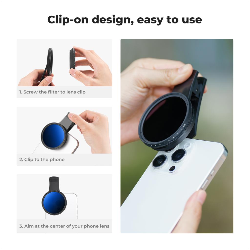 K&F Concept Proměnlivý ND filtr s klipem pro mobilní telefony