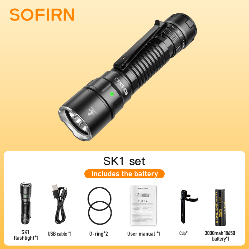 Kompaktní výkonná svítilna Sofirn SK1 6500K, 1300 lumenů, s akumulátorem