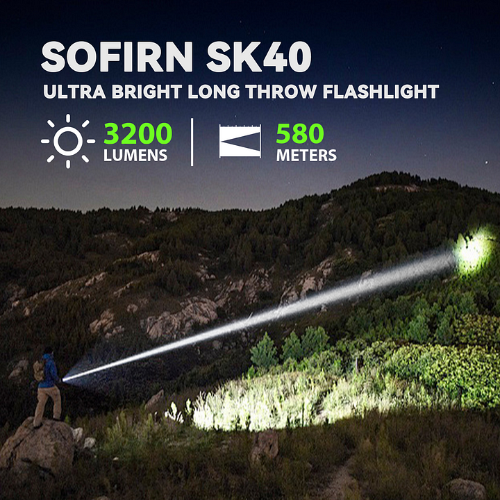 Nabíjecí taktická svítilna Sofirn SK40, 3200 lumenů, bez akumulátoru