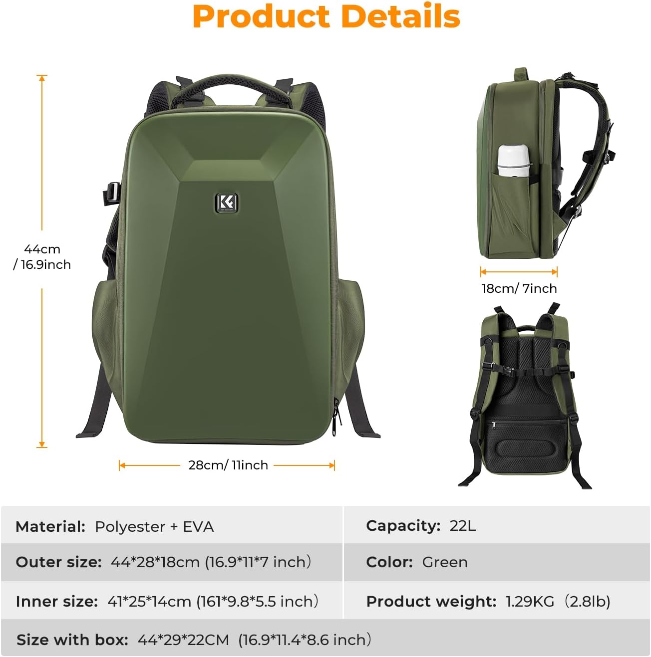 K&F Concept prostorný foto batoh 22L Nature Wander 10 zelená