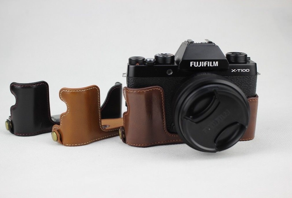 Kožené pouzdro pro fotoaparát FujiFilm Fuji X-T100 tmavě hnědé
