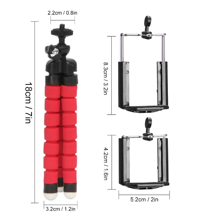 Ohebný flexi stativ pro mobilní telefon, červený