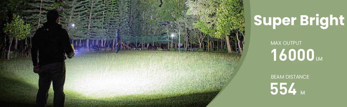 Extra výkonná svítilna Sofirn Q8Plus 6500K s funkcí powerbanky, 16000 lumenů, s akumulátory