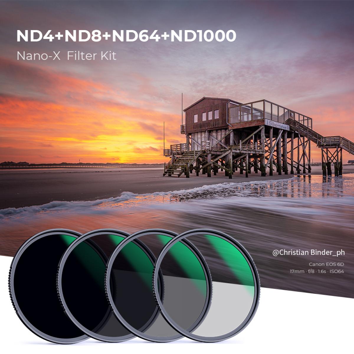 K&F Concept sada ND filtrů Nano-X MRC ND4 + ND8 + ND64 + ND1000 + pouzdro, průměr 62mm