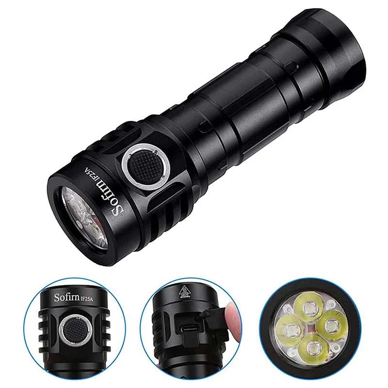 Malá výkonná svítilna Sofirn IF25A 6500K, 3800 lumenů, s funkcí powerbanky, bez akumulátoru