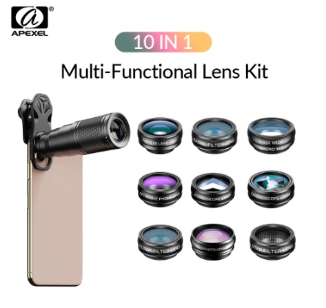 APEXEL kreativní sada objektivů s teleobjektivem pro mobilní telefony 