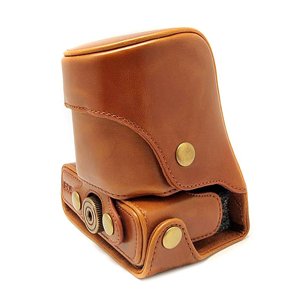 Kožené pouzdro pro Canon EOS M světlé hnědé 18-55mm