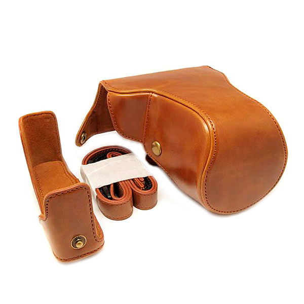 Kožené pouzdro pro Canon EOS M světlé hnědé 18-55mm