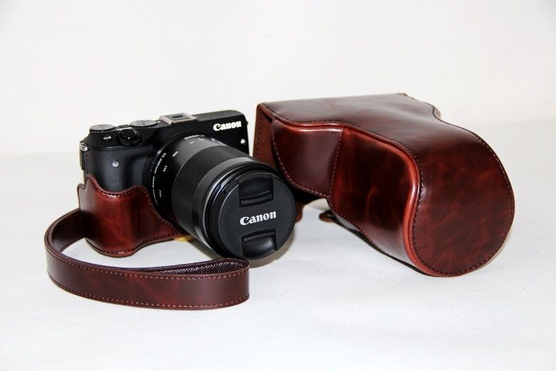 Kožené pouzdro pro CANON EOS M3 tmavě hnědé