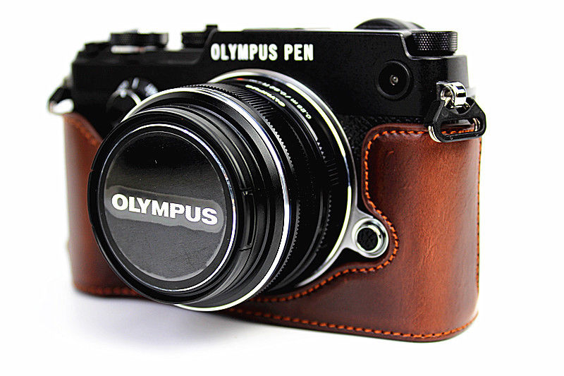 Kožené pouzdro pro OLYMPUS PEN-F tmavě hnědé