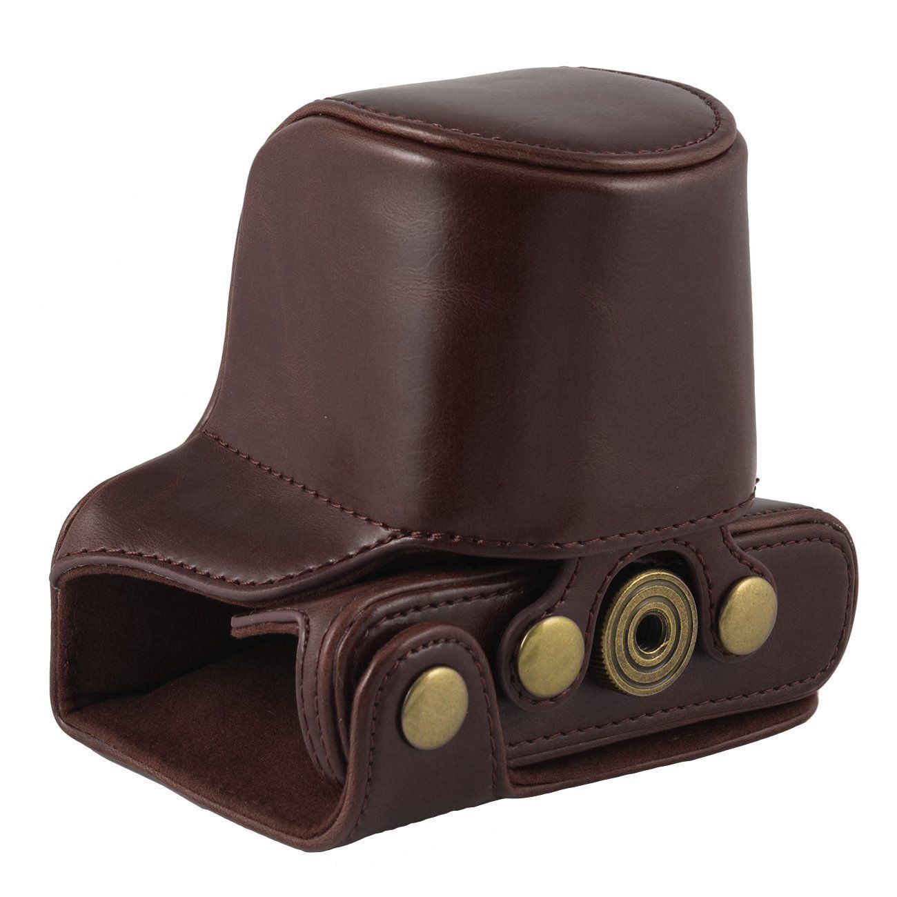 Kožené pouzdro pro PENTAX Q-S1 tmavě hnědé