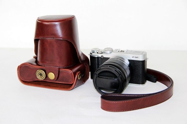 Kožené pouzdro pro FUJIFILM X-A2 tmavě hnědé
