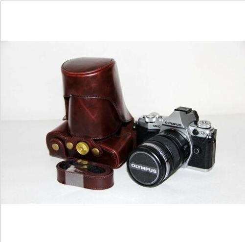 Kožené pouzdro pro Olympus OM - D E-M5 Mark II tmavě hnědé malé