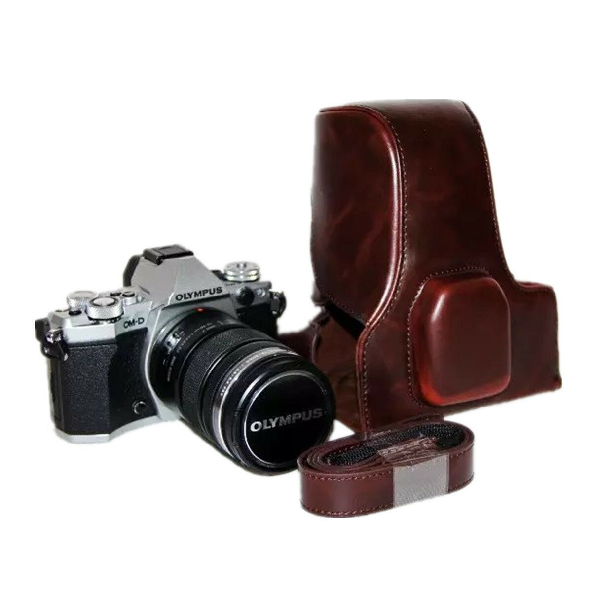 Kožené pouzdro pro Olympus OM - D E-M5 Mark II tmavě hnědé velké