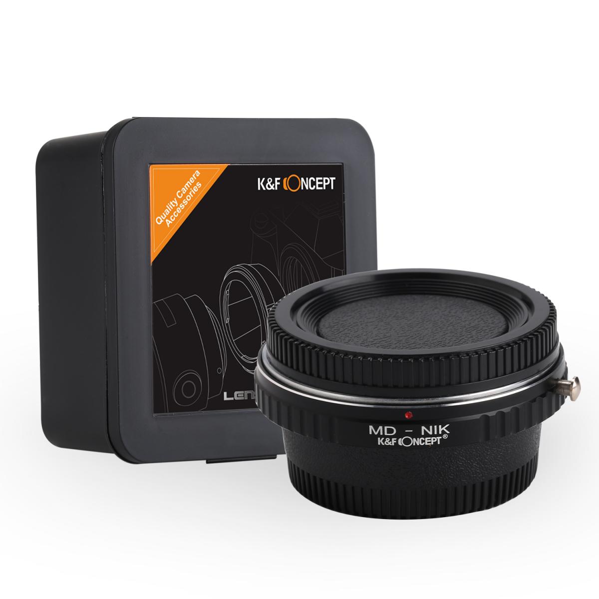 Redukce s optickým členem K&F Concept z objektivu Minolta MD MC na Nikon F