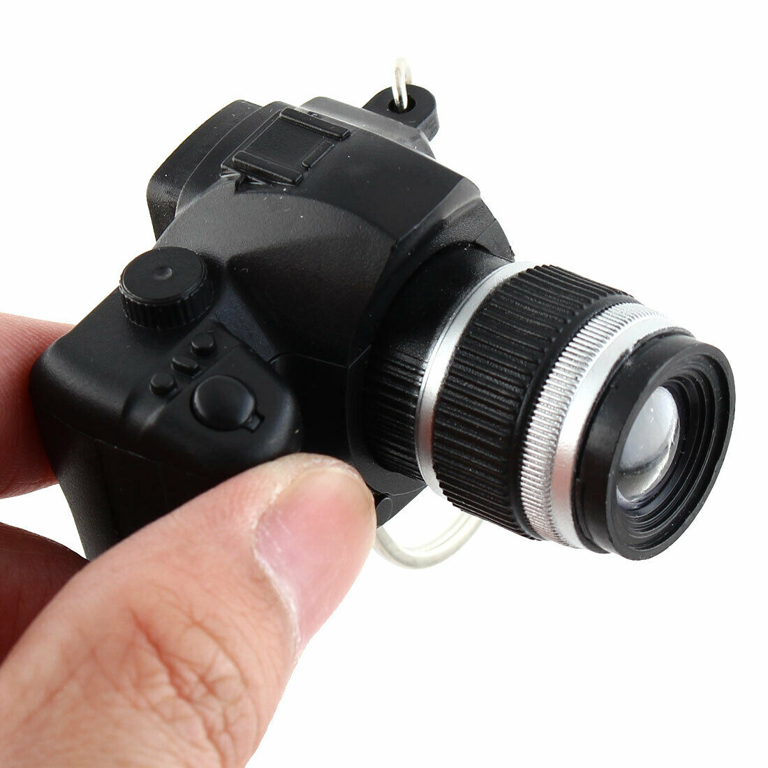 Mini fotoaparát černý jako přívěsek a LED svítilna