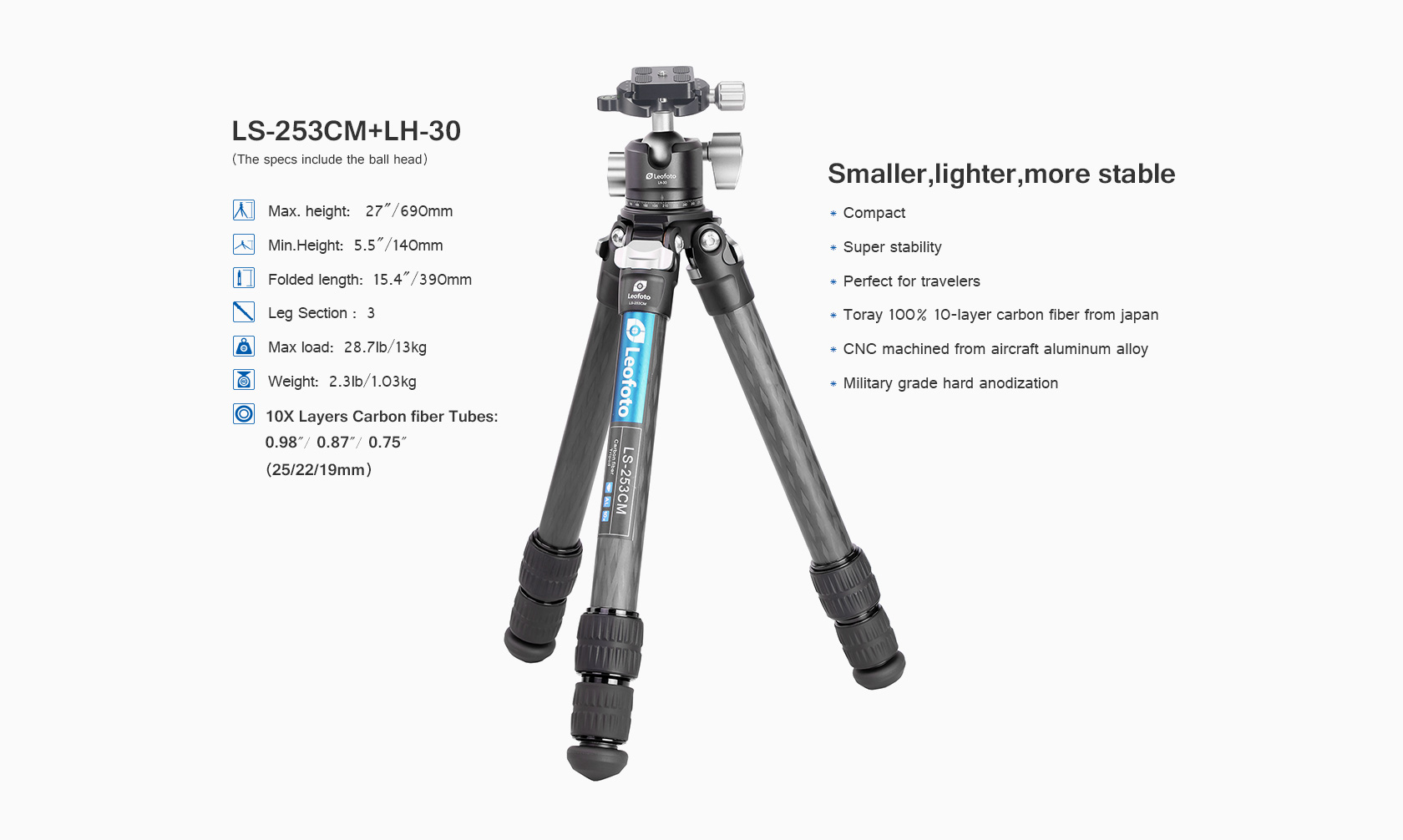 Tripod Leofoto Ranger LS-253CM s hlavou LH30