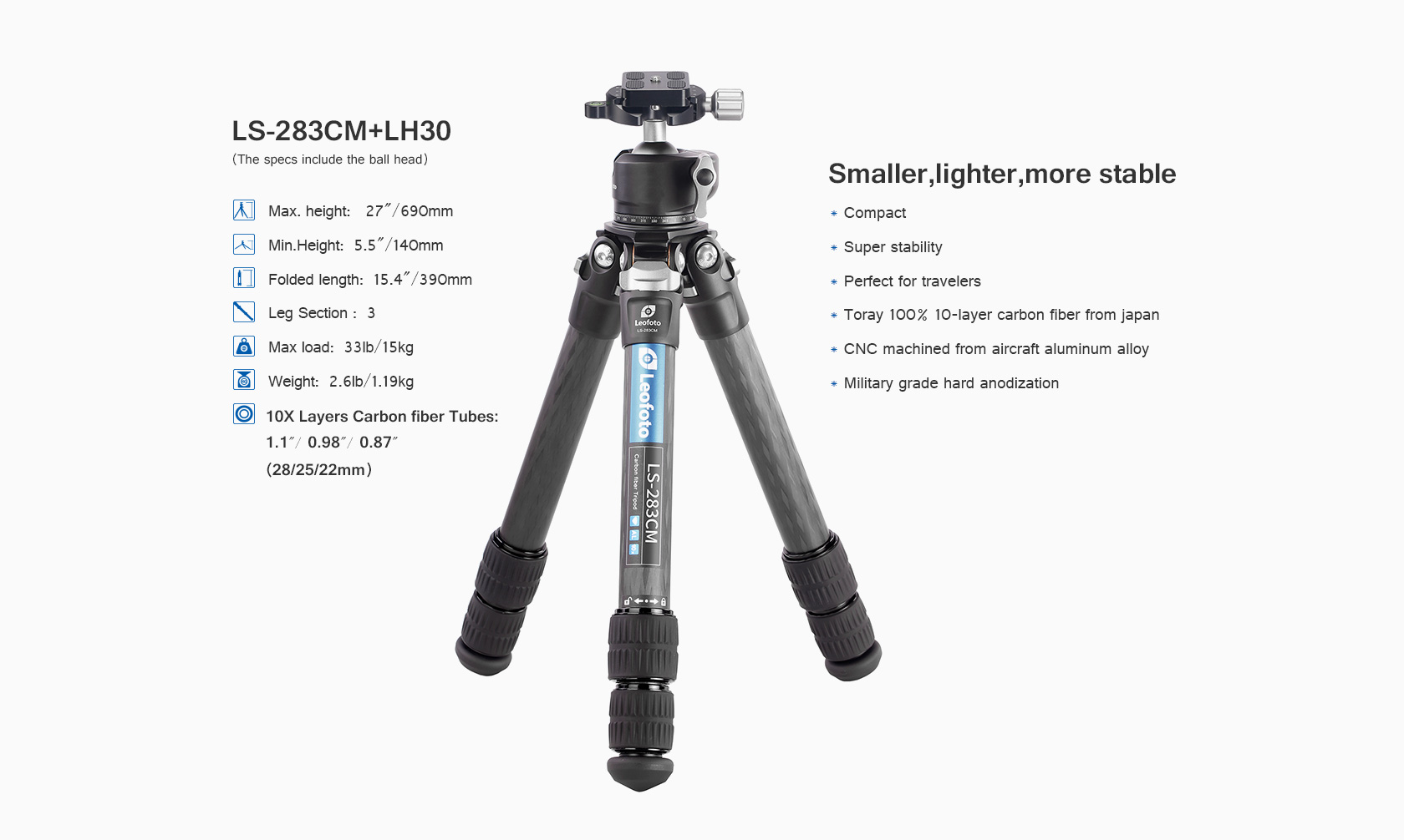 Tripod Leofoto Ranger LS-283CM s hlavou LH30