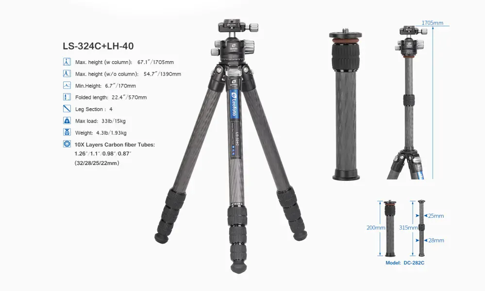 Tripod Leofoto Ranger LS-324C s hlavou LH40