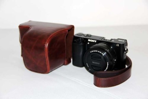 Kožené pouzdro pro fotoaparát Sony Alpha A6100 tmavě hnědé