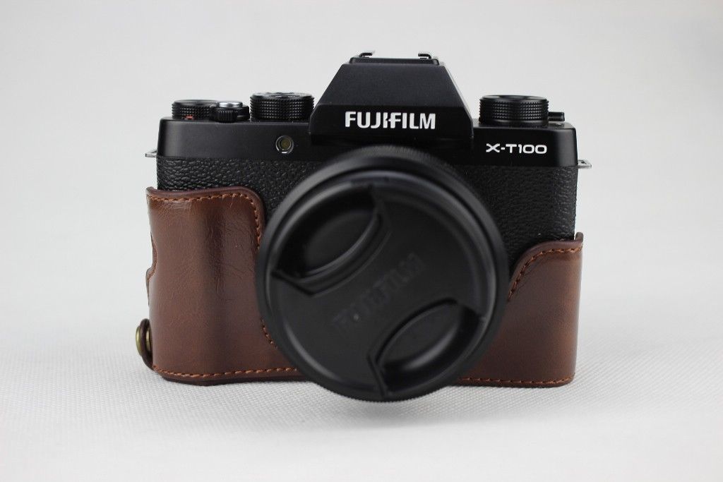 Kožené pouzdro pro fotoaparát FujiFilm Fuji X-T100 tmavě hnědé