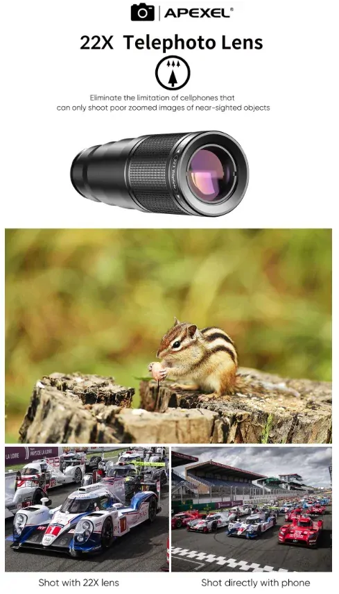 APEXEL kreativní sada objektivů s teleobjektivem pro mobilní telefony 