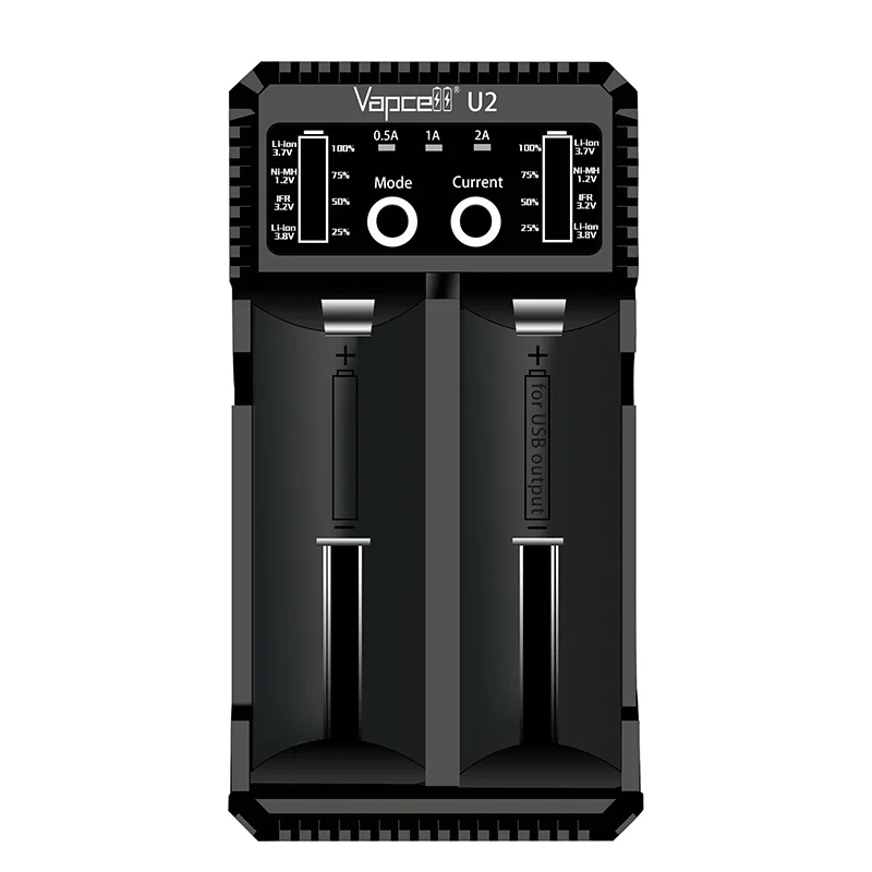 Vapcell U2 univerzální USB chytrá 2A nabíječka Smart Mini Charger USB pro články Li-ion / Lifepo4 / Ni-MH / Ni-Cd 
